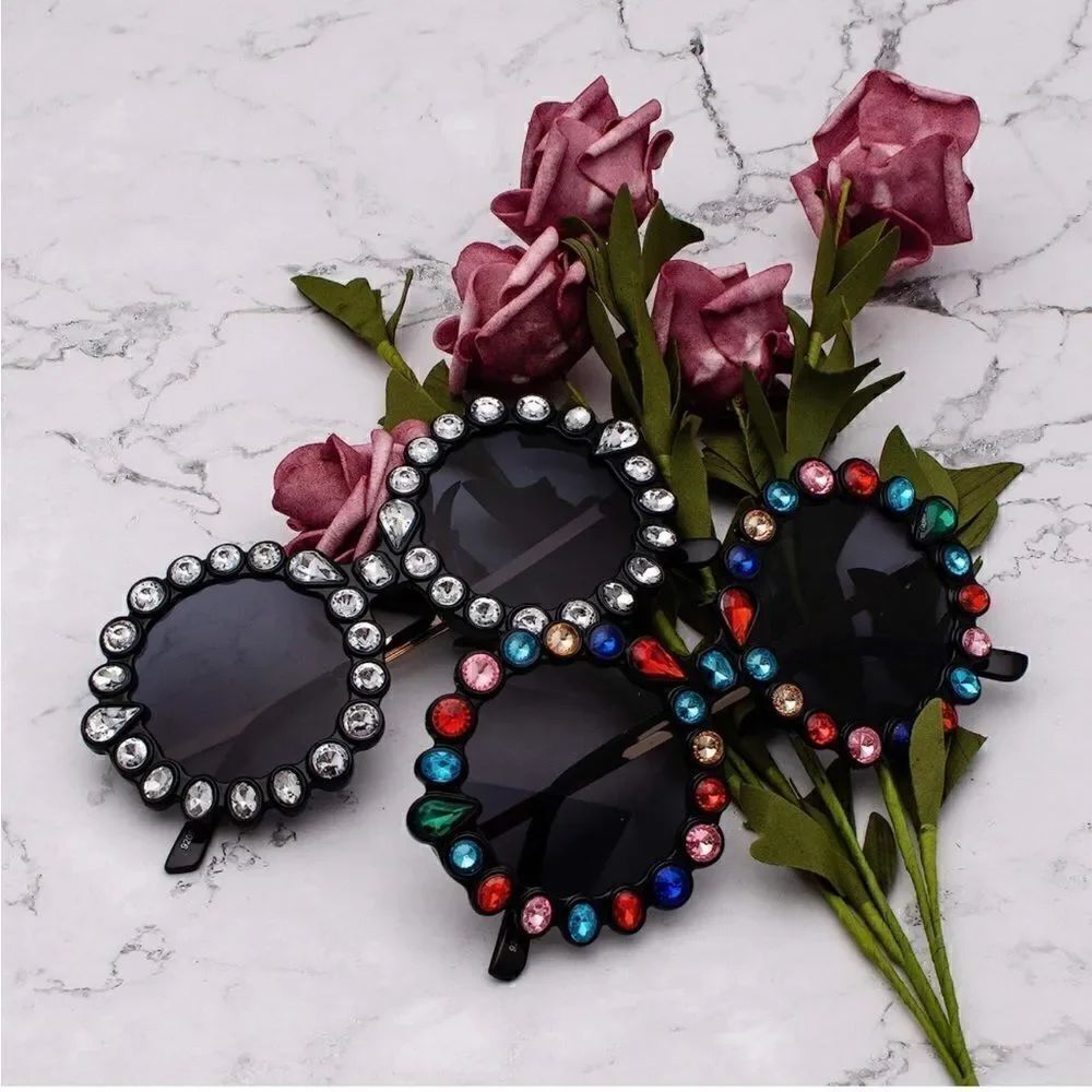 Crystal Women Big Rhinestone Sunglasses Oversized Round